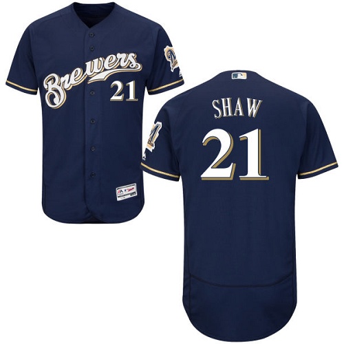 Brewers #21 Travis Shaw Navy Blue Flexbase Authentic Collection Stitched MLB Jersey